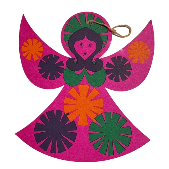 Vintage Retro Funky Angel Party House Cardboard Christmas Ornaments Lot of 5 - Picture 4 of 10